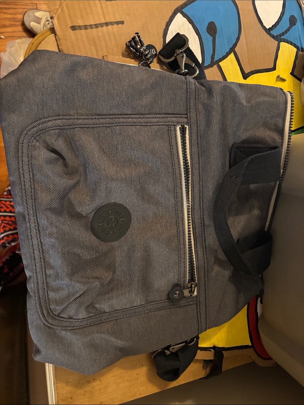 Kipling Charcoal Gray Canvas Backpack with Front Zip Pocket